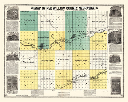 Vintage Map of Red Willow County, Nebraska 1890 -Not available at Minden location-