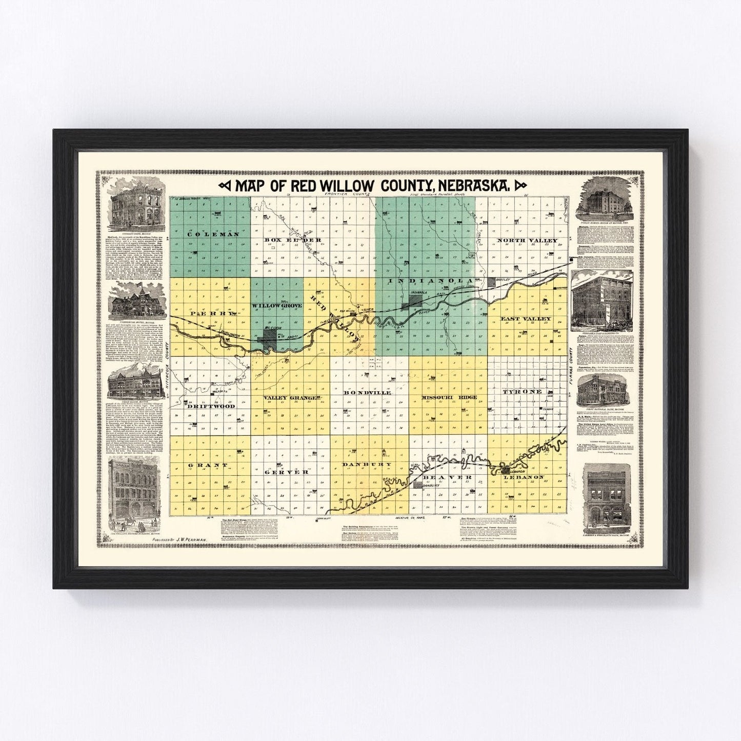 Vintage Map of Red Willow County, Nebraska 1890 -Not available at Minden location-