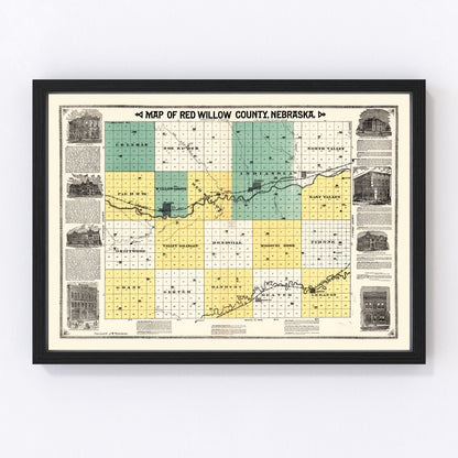 Vintage Map of Red Willow County, Nebraska 1890 -Not available at Minden location-