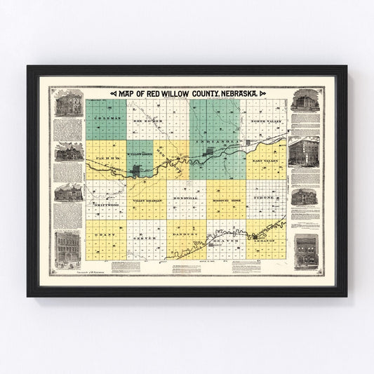 Vintage Map of Red Willow County, Nebraska 1890 -Not available at Minden location-