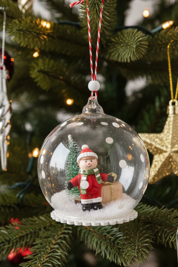 Glass Snowglobe Ornament Boy Snow Gift Tree snow st3