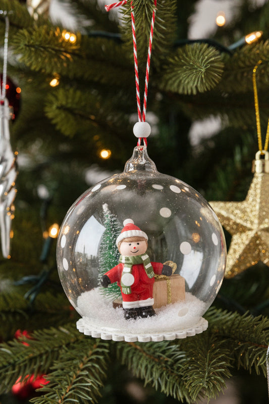Glass Snowglobe Ornament Boy Snow Gift Tree snow st3