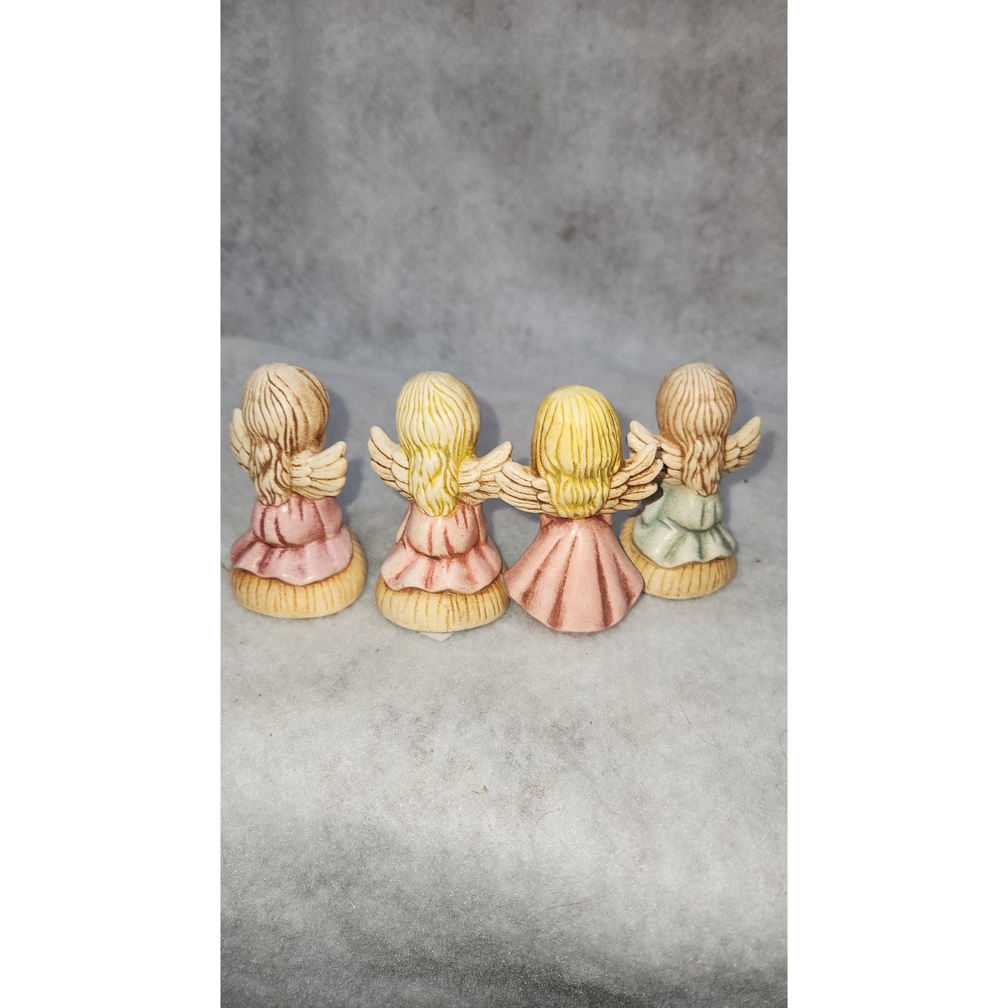 Vintage angels on mushrooms and with a bird handpainted
