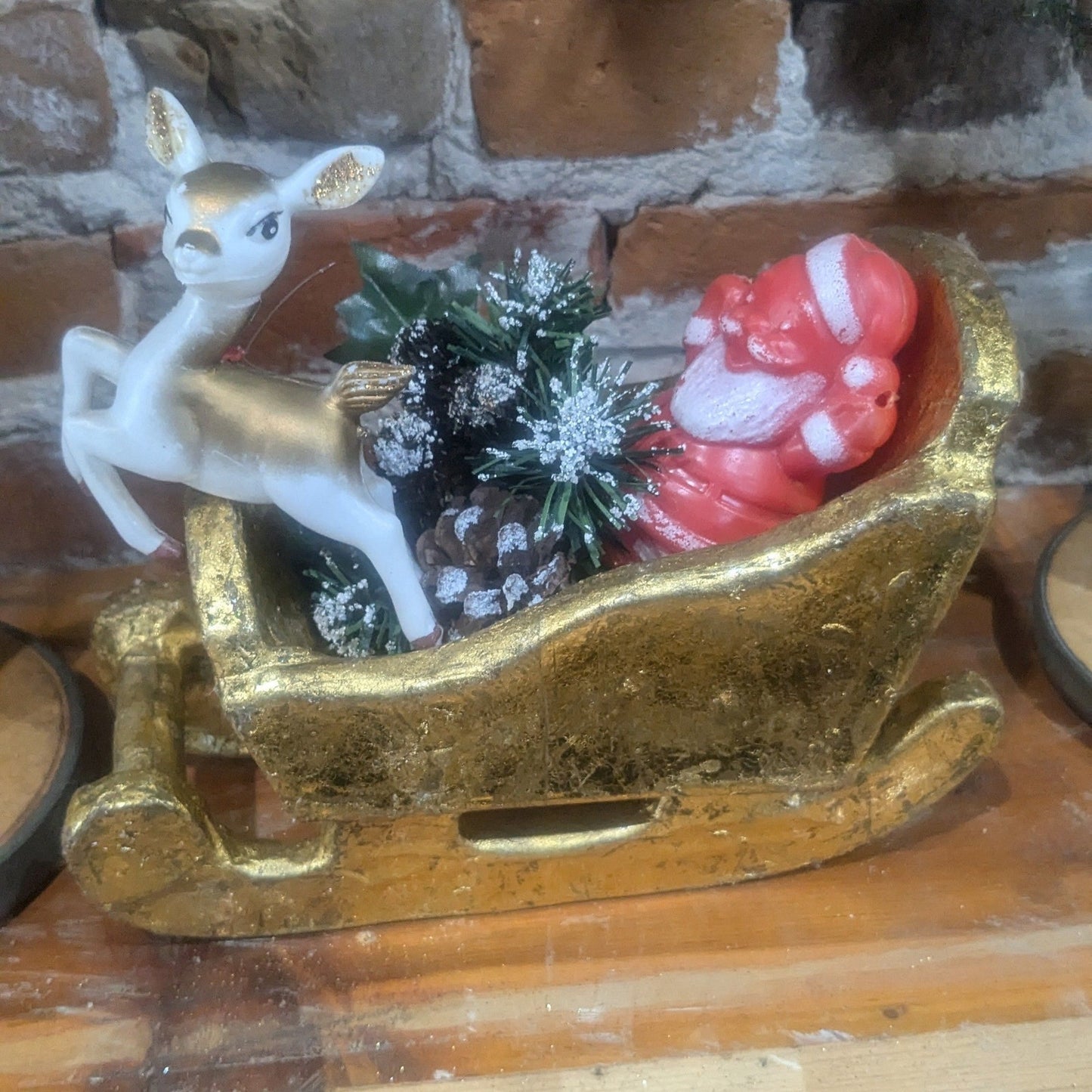 Assemblage with Vintage Reindeer and Santa AS IS as7