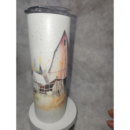 20 oz Stainless Steel Glitter Tumbler Watercolor Barns tb98