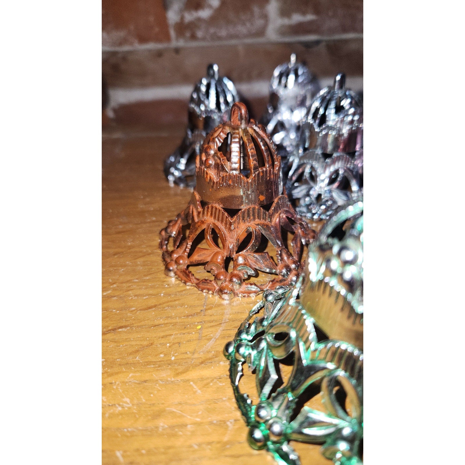 Vintage Bradford Plastic Filigree Bell Christmas Ornaments -Lot of 8 1950s MCM