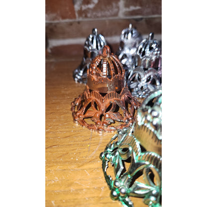 Vintage Bradford Plastic Filigree Bell Christmas Ornaments -Lot of 8 1950s MCM