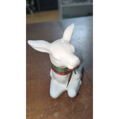 white porcelain reindeer with plaid bow
