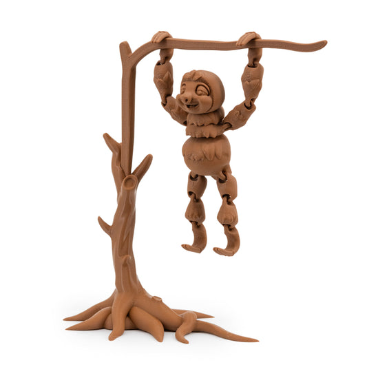 3D Printed Sloth Fidget With Tree Props | Multiple Colors | Black Sheep Products LLC Brown