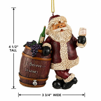 Santa with Wine Barrel Ornament | Bert Anderson Collection