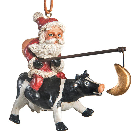 Santa with Cow Ornament | Bert Anderson Collection