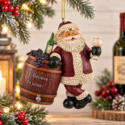 Santa with Wine Barrel Ornament | Bert Anderson Collection