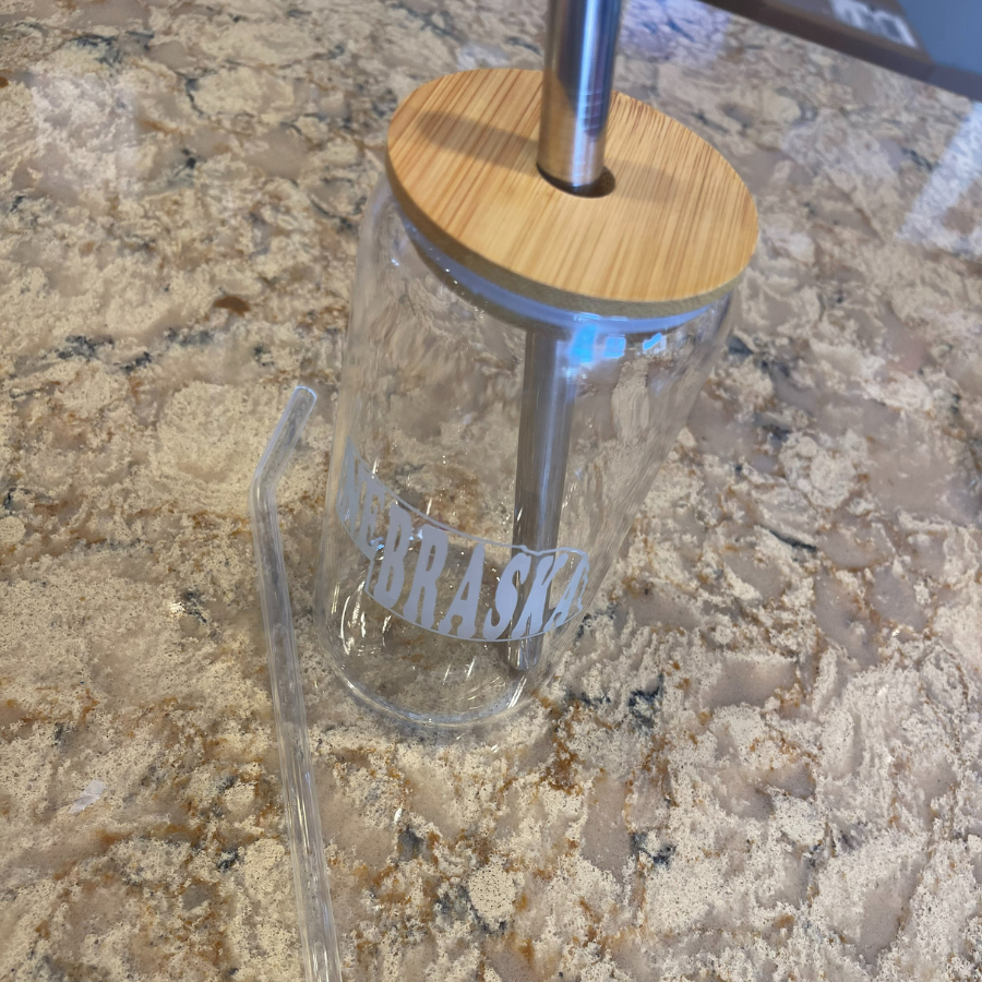 Custom Etched Iced Coffee Glass with Bamboo Lid and Straw | 16 oz | RCK Creations & More