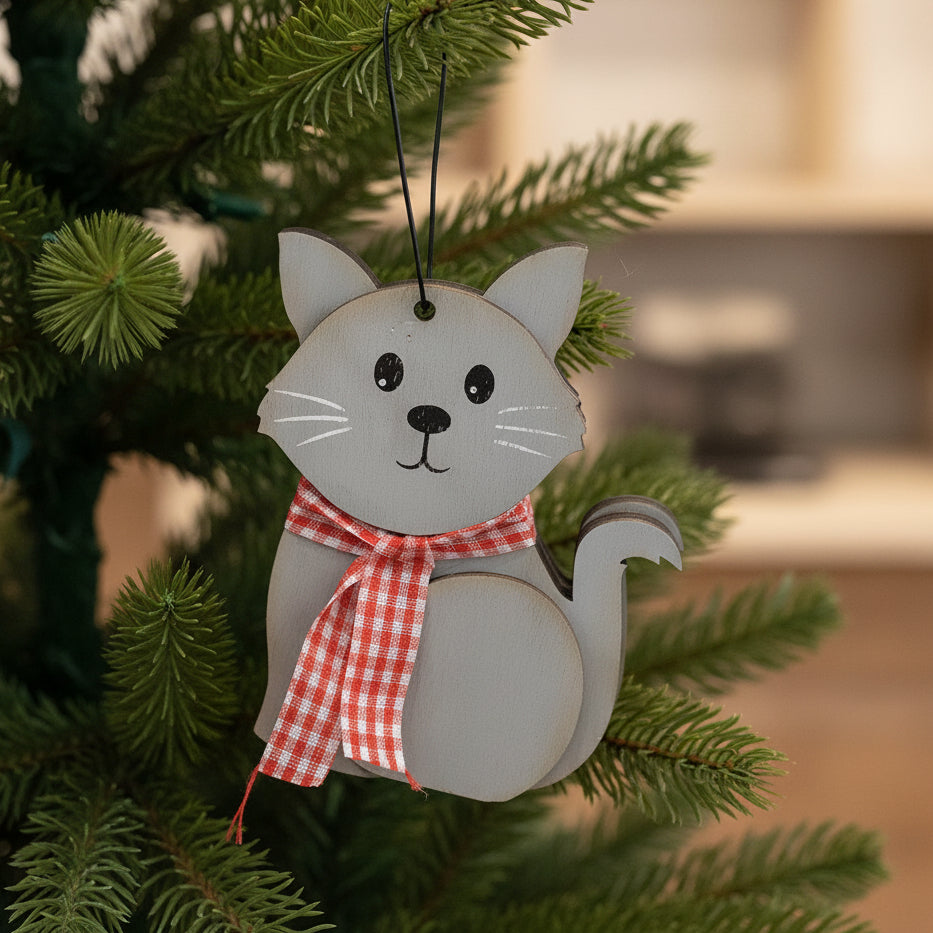 Gray Cat With Scarf Ornament CLEARANCE ct1