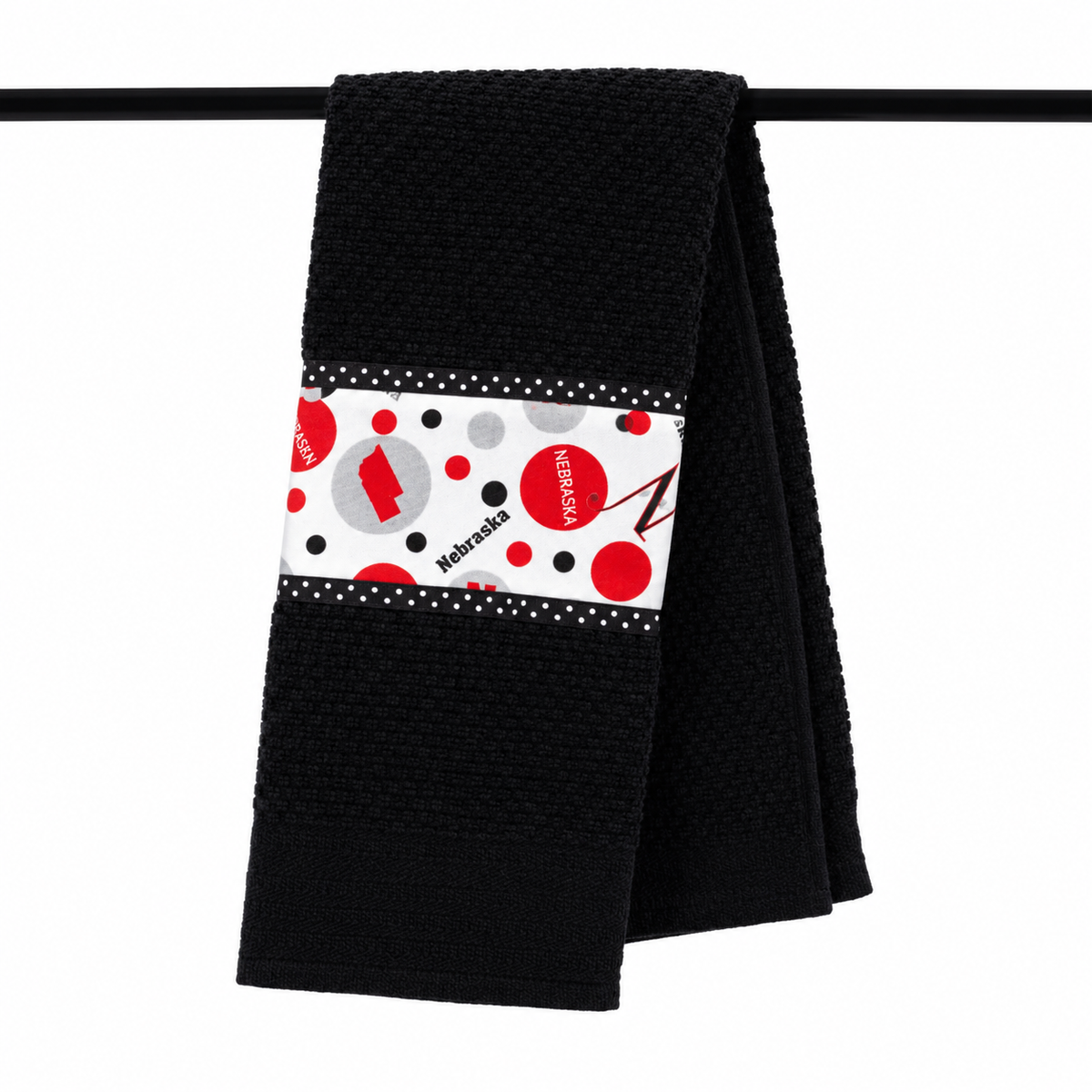 Tea Towel | Multiple Designs | Lori's Specialty Designs Black Towel With White Nebraska Design