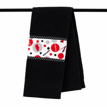 Tea Towel | Multiple Designs | Lori's Specialty Designs Black Towel With White Nebraska Design