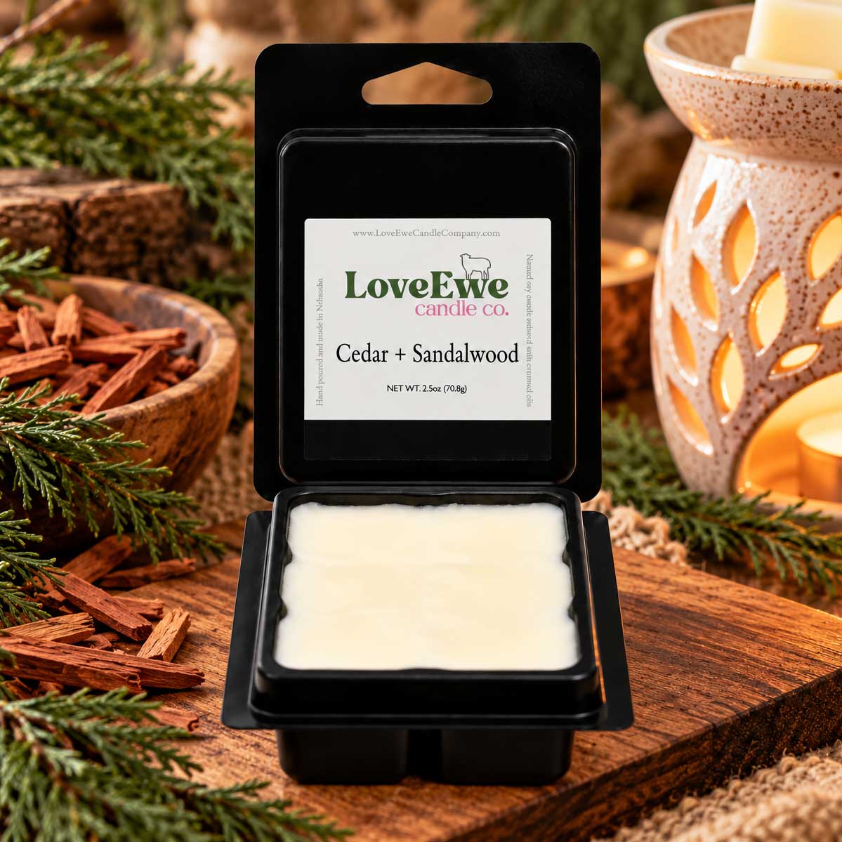 Cedar + Sandalwood Scented Wax Melt | 2.5 oz | Love Ewe Candle Company