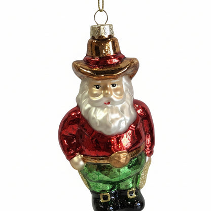 Glass Cowboy Santa Ornament go8