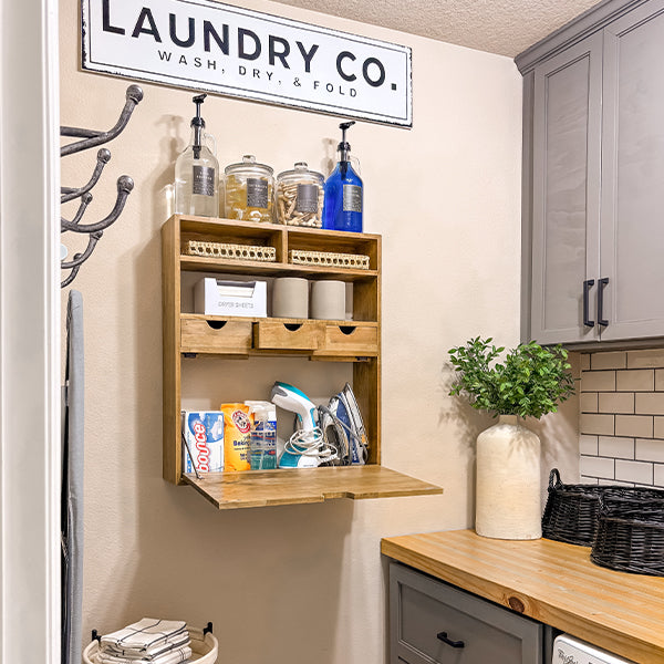 Rustic Oak Wood Fold Down Shelf