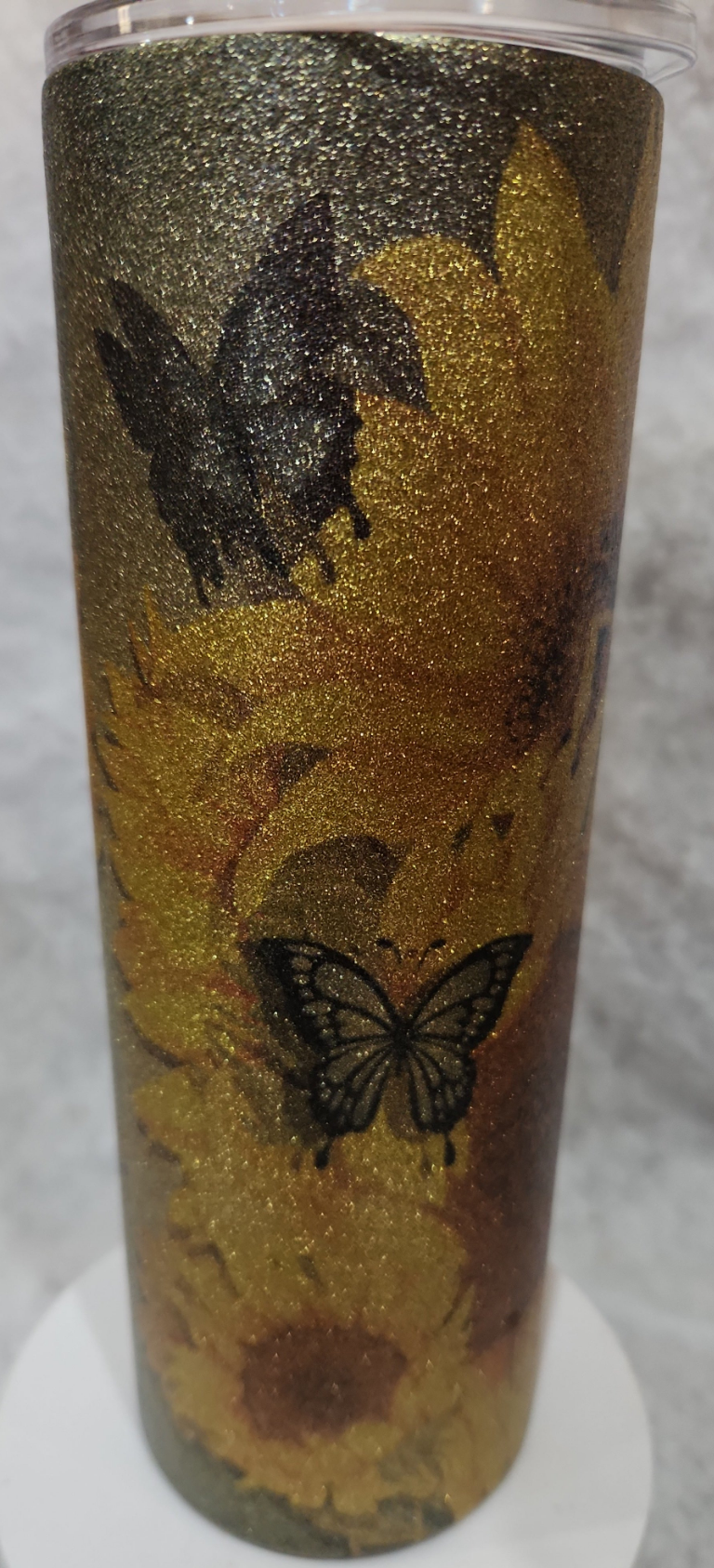 20 Oz Stainless Steel Insulated Glitter Tumbler Butterflies And Sunflowers AS IS 20gb