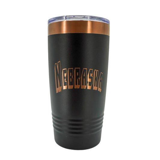 Stainless Steel Nebraska Engraved Insulated Tumbler | 20 oz | Black & Rose Gold | RCK Creations and More