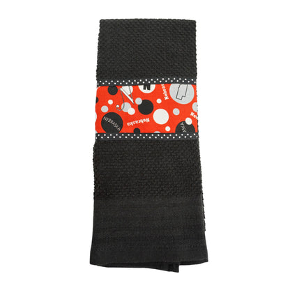 Tea Towel | Multiple Designs | Lori's Specialty Designs Black Towel With Red Nebraska Design