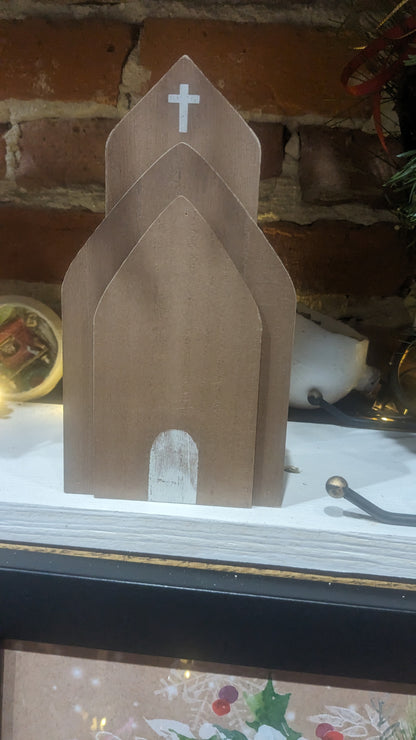 Layered Antiqued Wooden Church Sitter