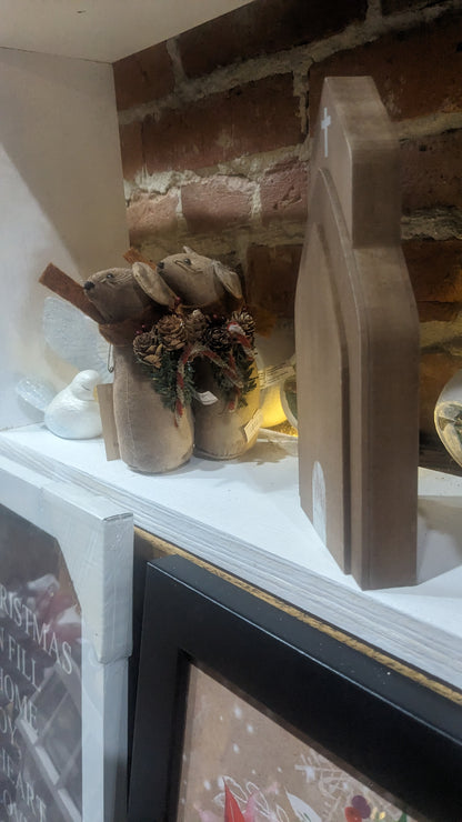 Layered Antiqued Wooden Church Sitter