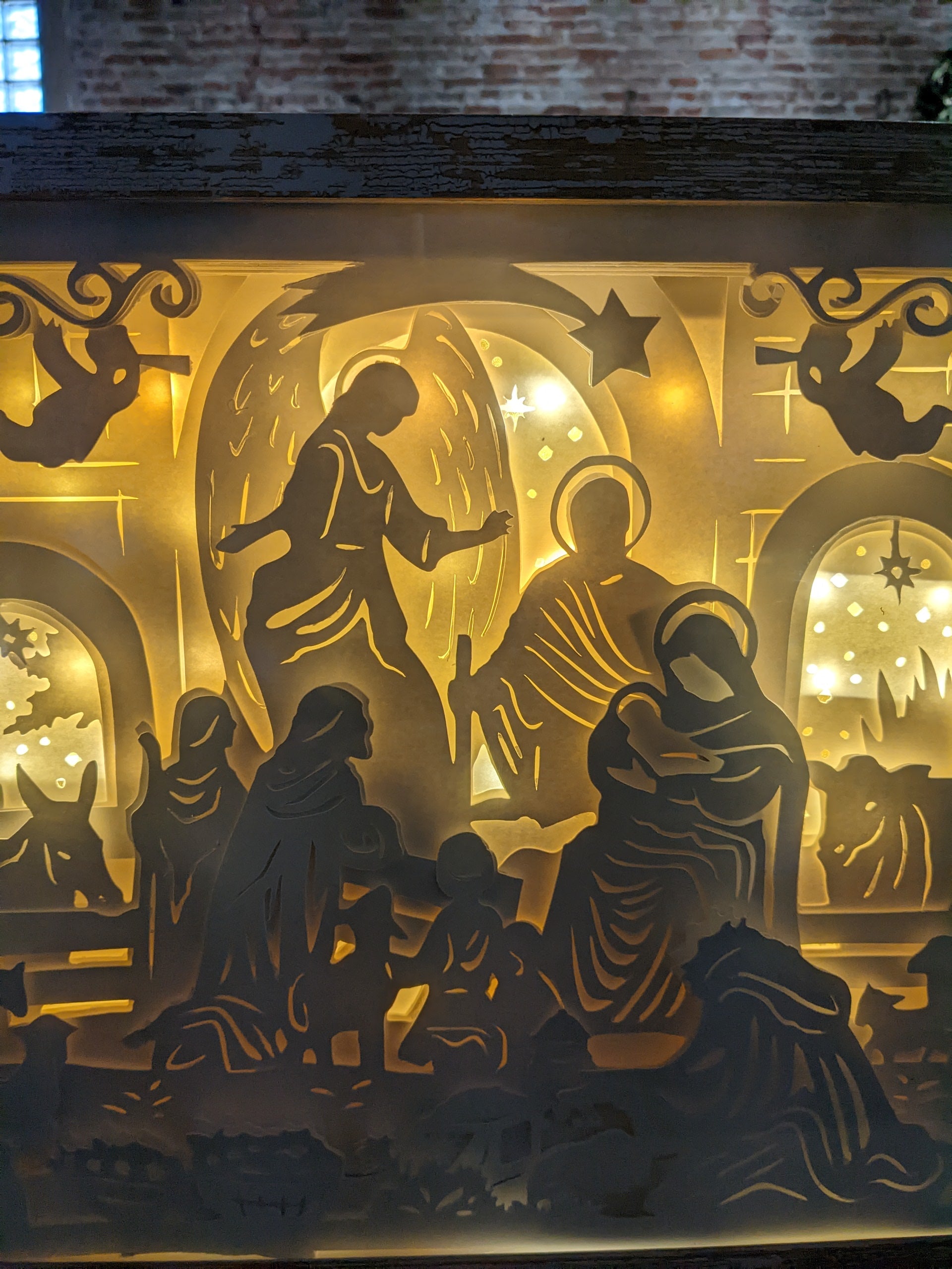 Shadowbox with Lights Black Frame Layered, Cut Cardstock Nativity Scene 8 x 10” Handcrafted sb77