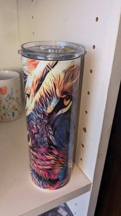 20 Oz Stainless Steel Insulated Tumbler With Two Tops Lion Face tl67