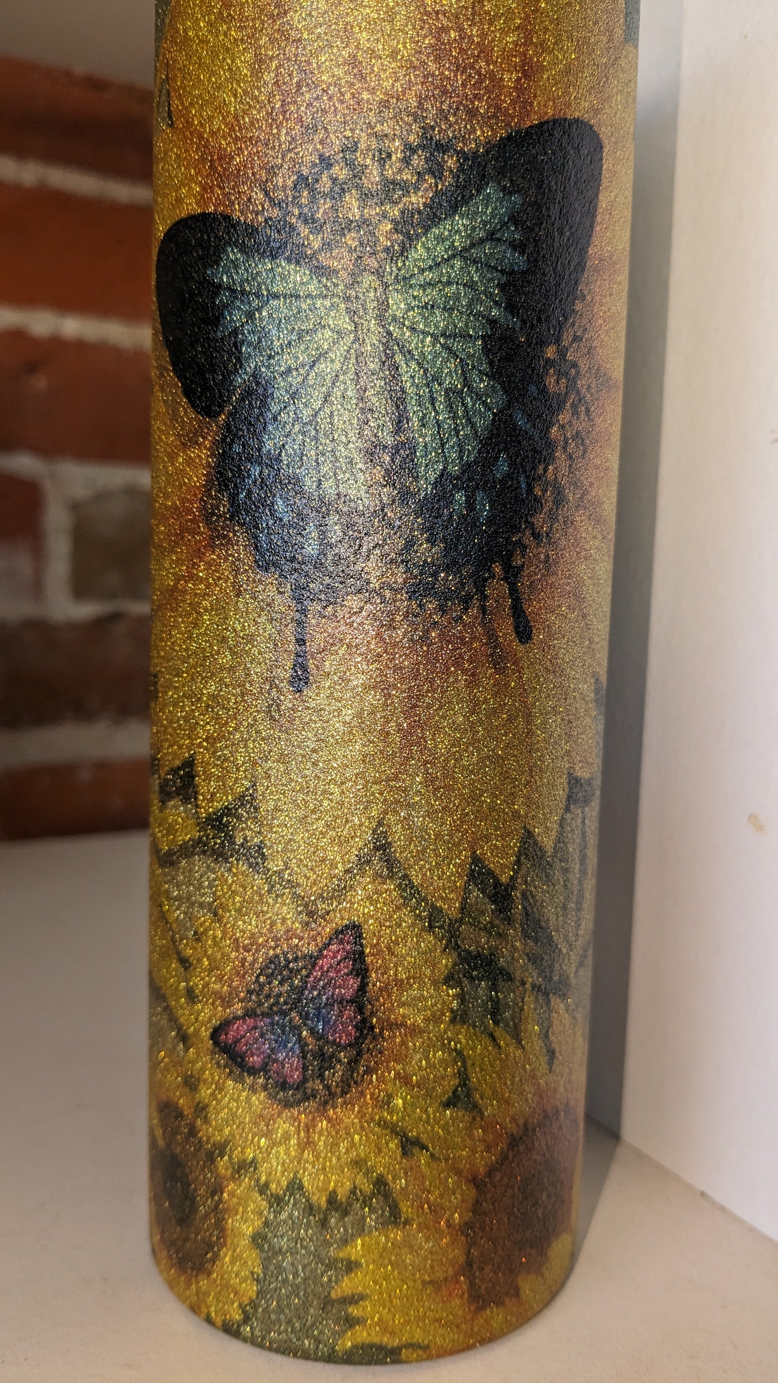 20 Oz Stainless Steel Insulated Glitter Tumbler Butterflies And Sunflowers AS IS 20gb