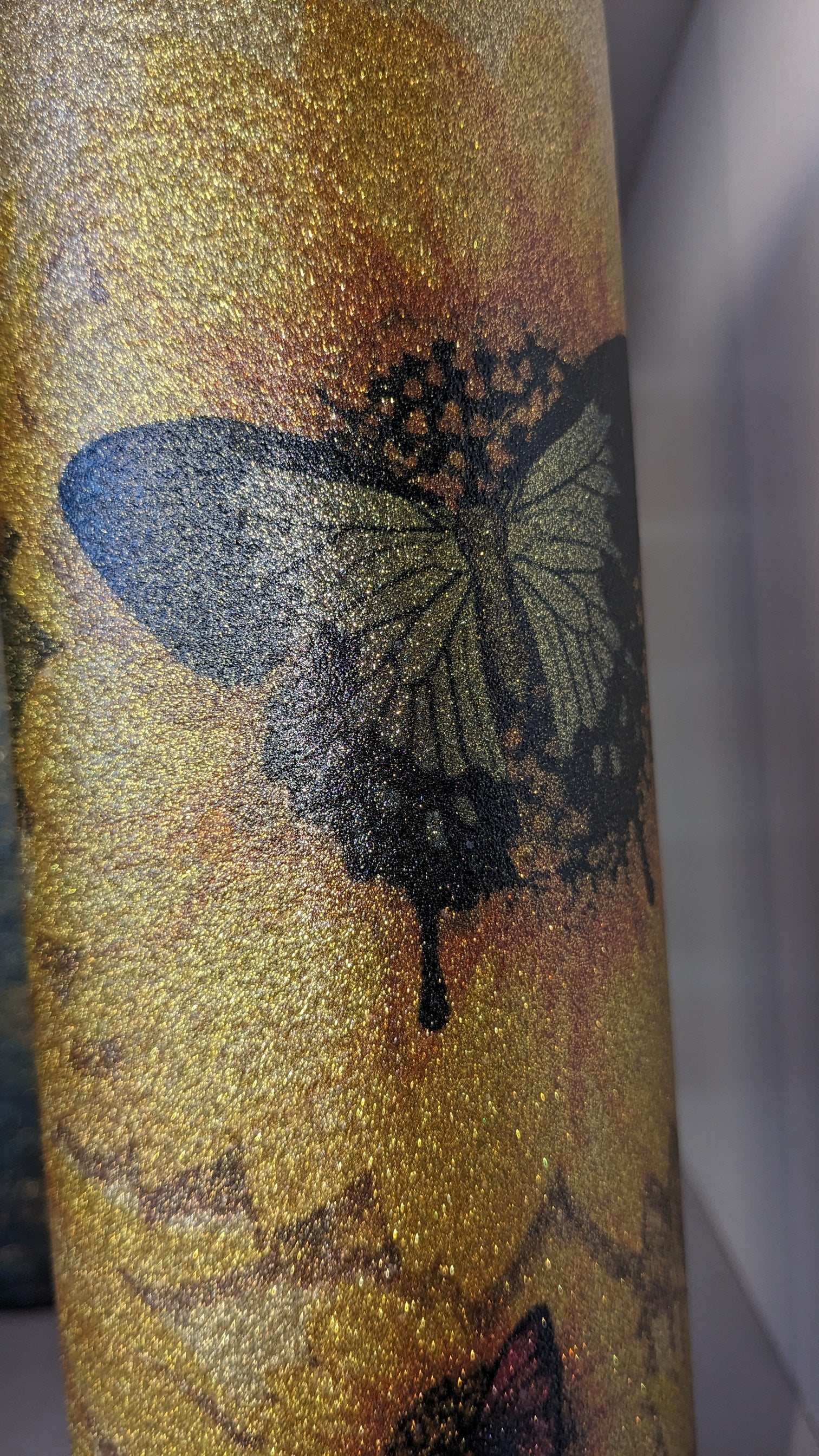 20 Oz Stainless Steel Insulated Glitter Tumbler Butterflies And Sunflowers AS IS 20gb
