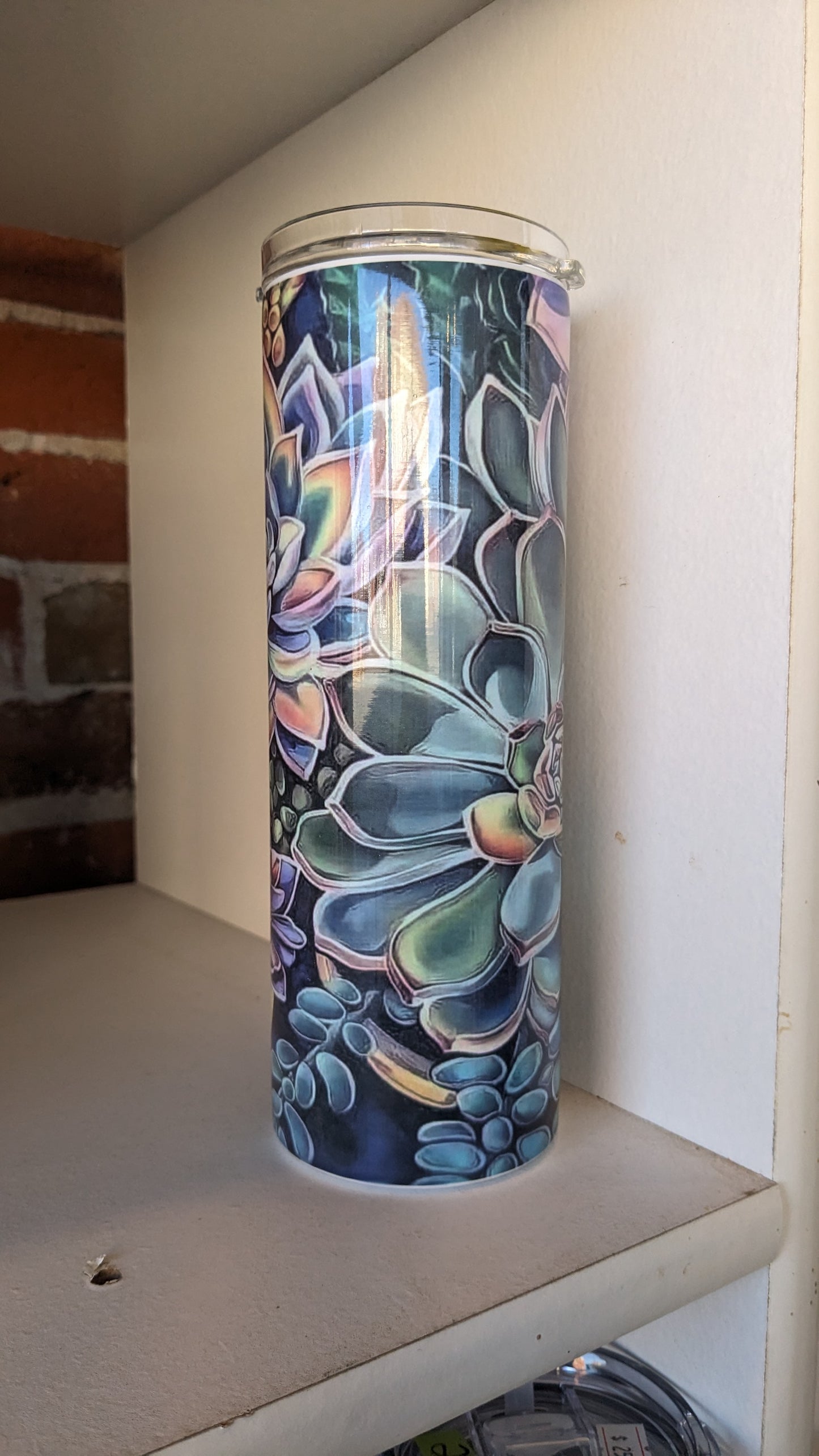 20 Oz Stainless Steel Insulated Tumbler With Two Tops And A Succulent Pattern ts6