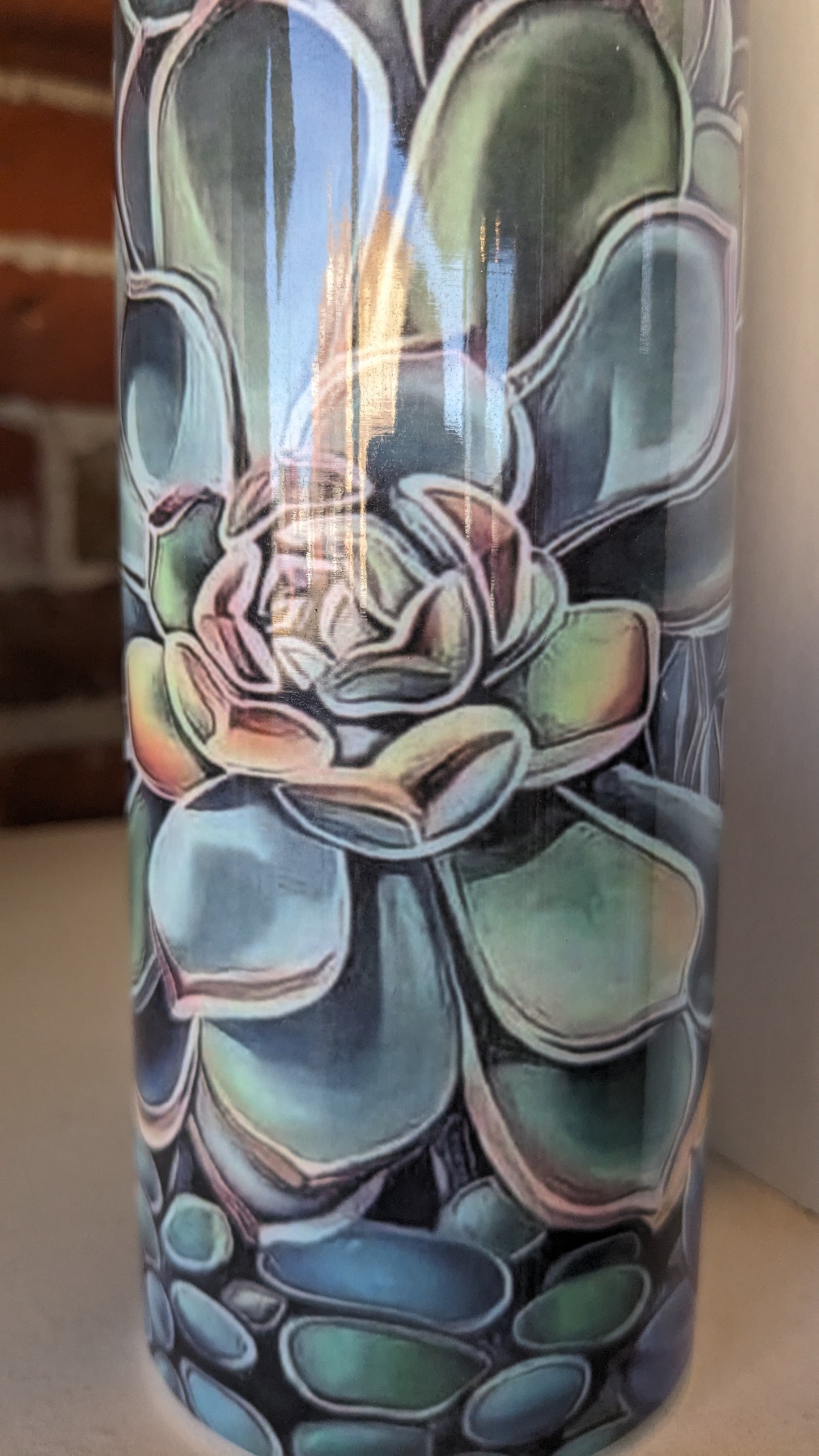 20 Oz Stainless Steel Insulated Tumbler With Two Tops And A Succulent Pattern ts6
