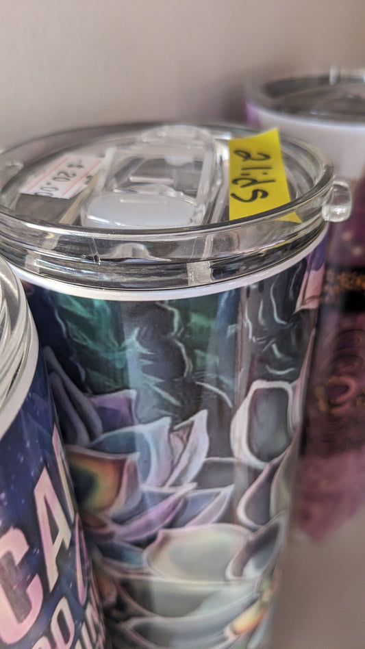 20 Oz Stainless Steel Insulated Tumbler With Two Tops And A Succulent Pattern ts6