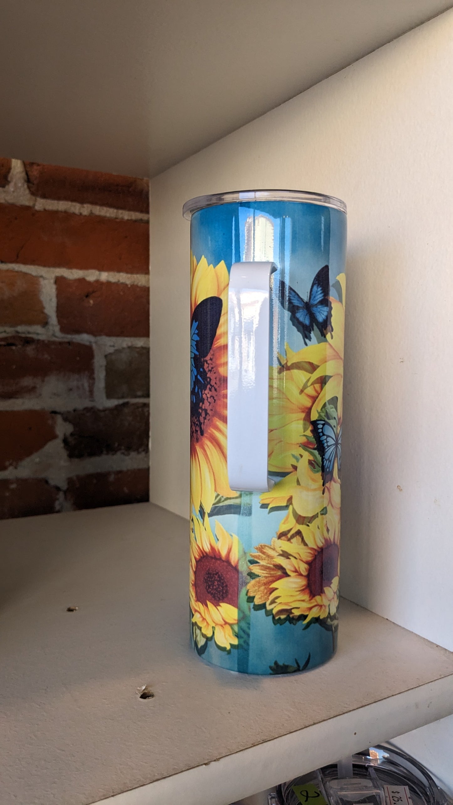 20 Oz Stainless Steel Insulated Tumbler With A Handle Butterflies And Sunflowers thb6