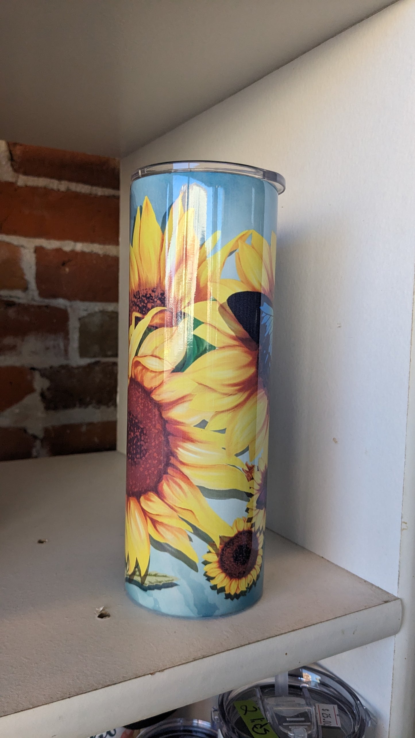 20 Oz Stainless Steel Insulated Tumbler With A Handle Butterflies And Sunflowers thb6