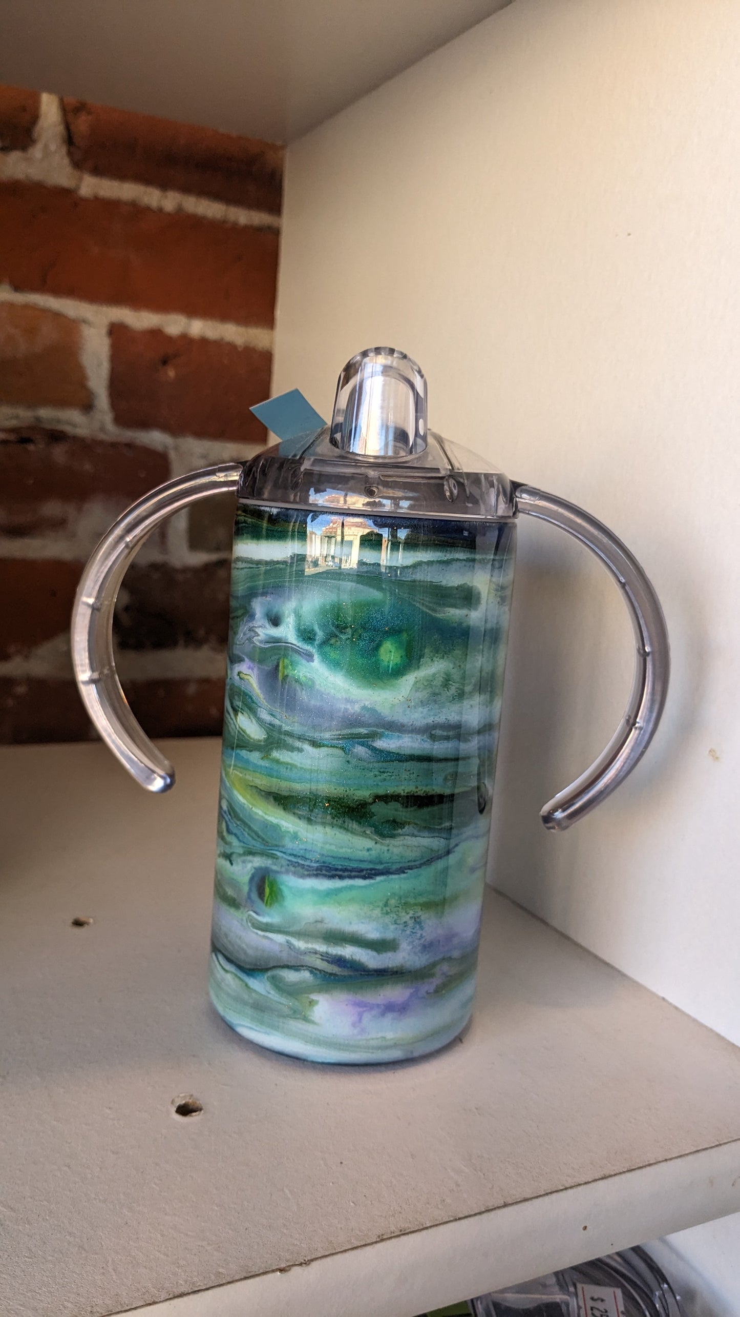 12 Oz Stainless Steel Insulated Tumbler with Sippy Cup Top and Tumbler Top Handcrafted Alcohol Ink sc1