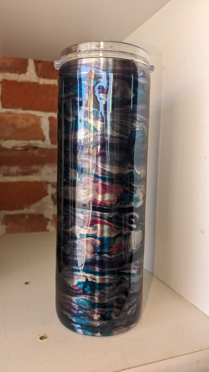 20 ounce stainless steel, Insulated, alcohol ink art Tumbler with 2 lids As Is CLEARANCE i16