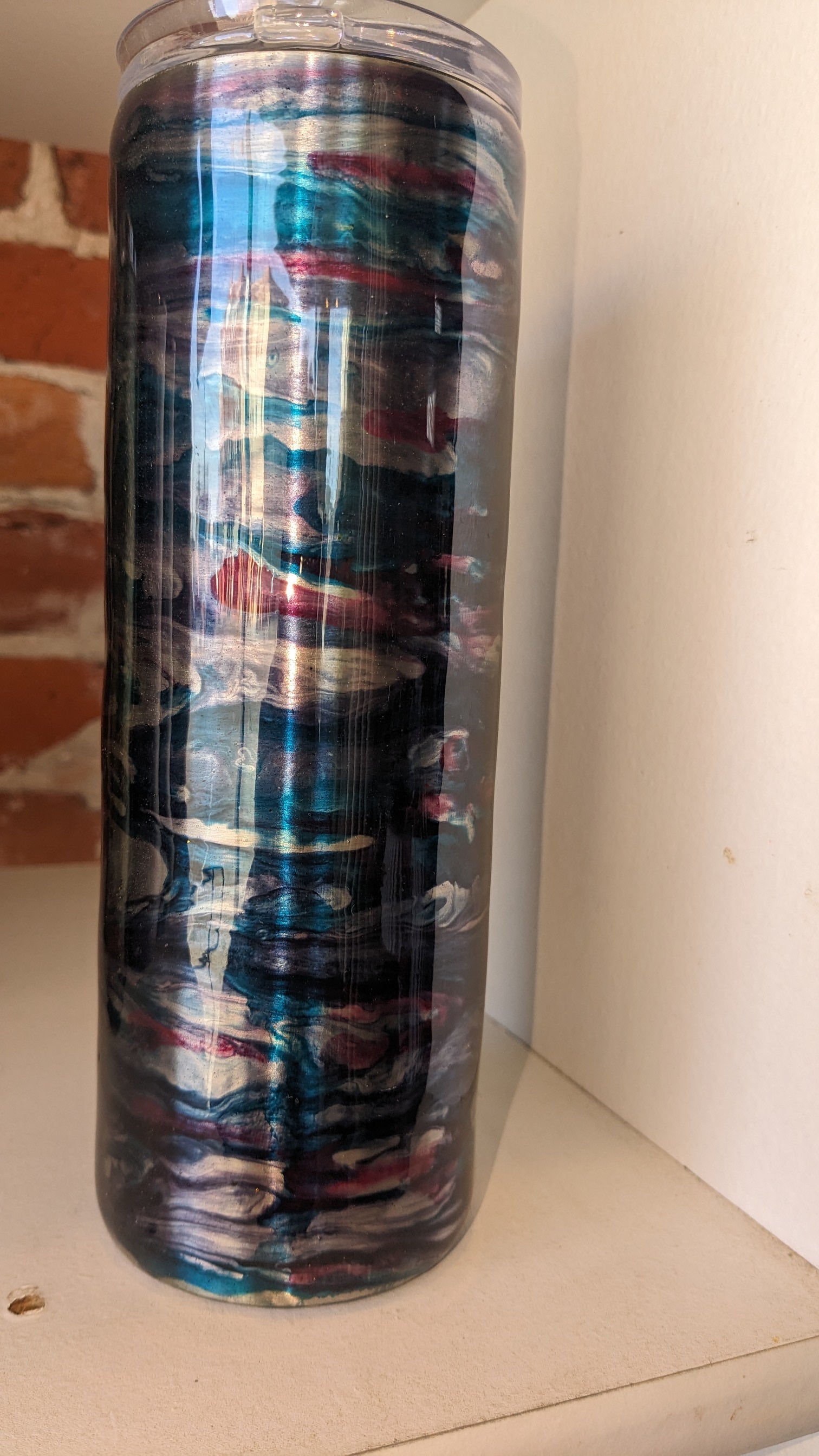 20 ounce stainless steel, Insulated, alcohol ink art Tumbler with 2 lids As Is CLEARANCE i16