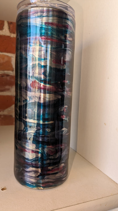 20 ounce stainless steel, Insulated, alcohol ink art Tumbler with 2 lids As Is CLEARANCE i16
