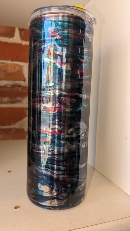 20 ounce stainless steel, Insulated, alcohol ink art Tumbler with 2 lids As Is CLEARANCE i16