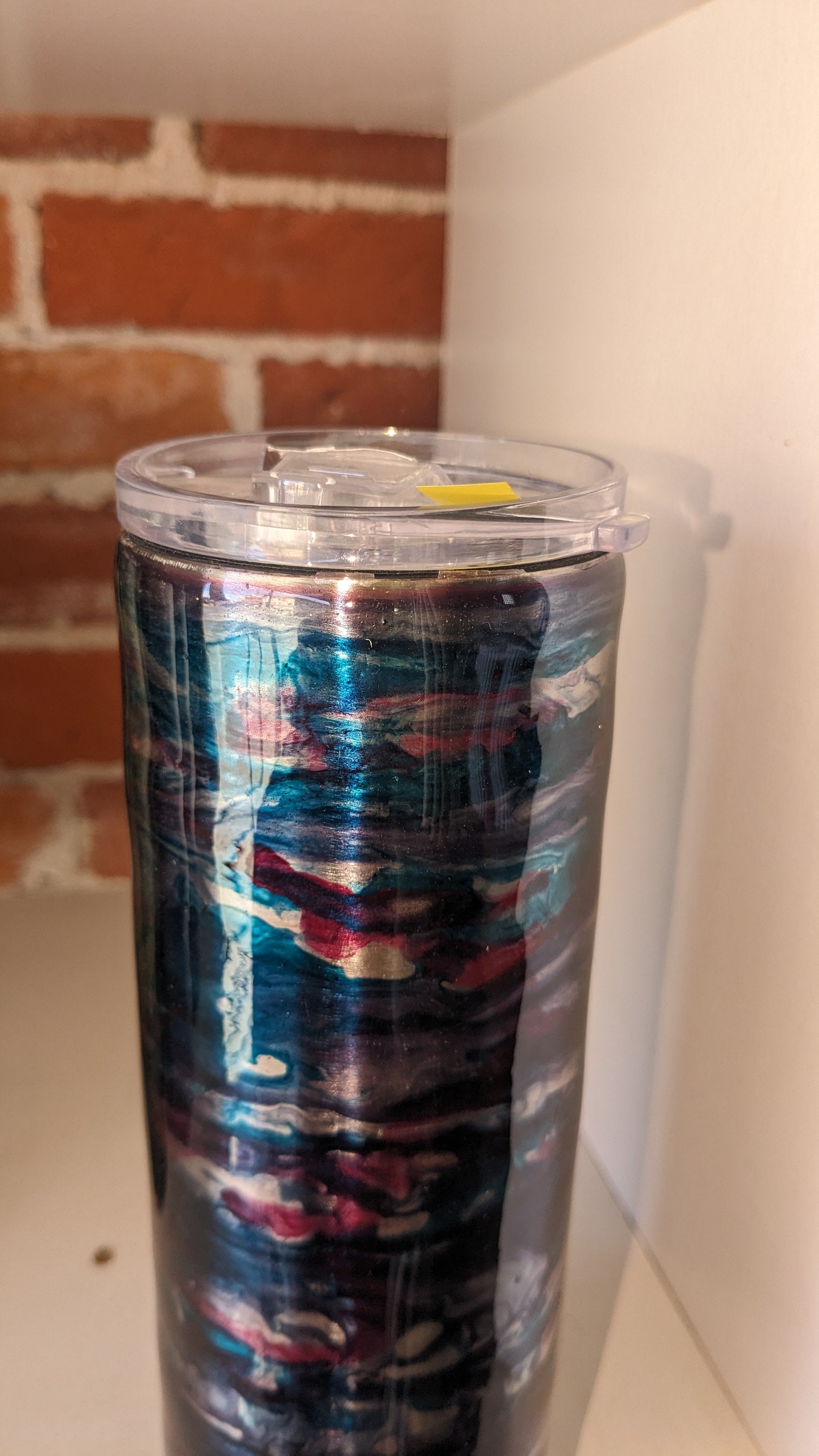 20 ounce stainless steel, Insulated, alcohol ink art Tumbler with 2 lids As Is CLEARANCE i16