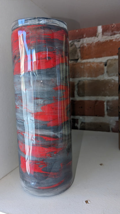 20 ounce insulated stainless steel alcohol ink art Tumbler Grey And Red ai14 CLEARANCE AS IS