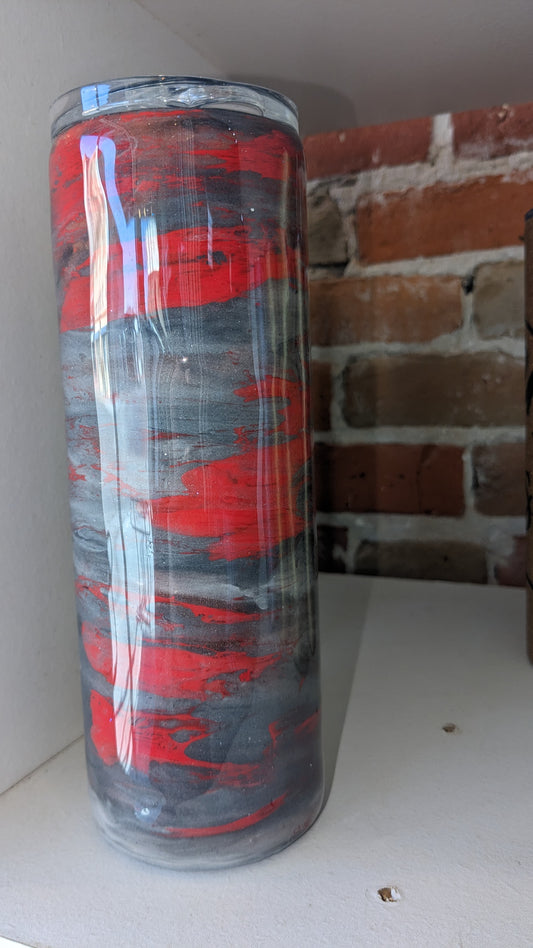 20 ounce insulated stainless steel alcohol ink art Tumbler Grey And Red ai14 CLEARANCE AS IS