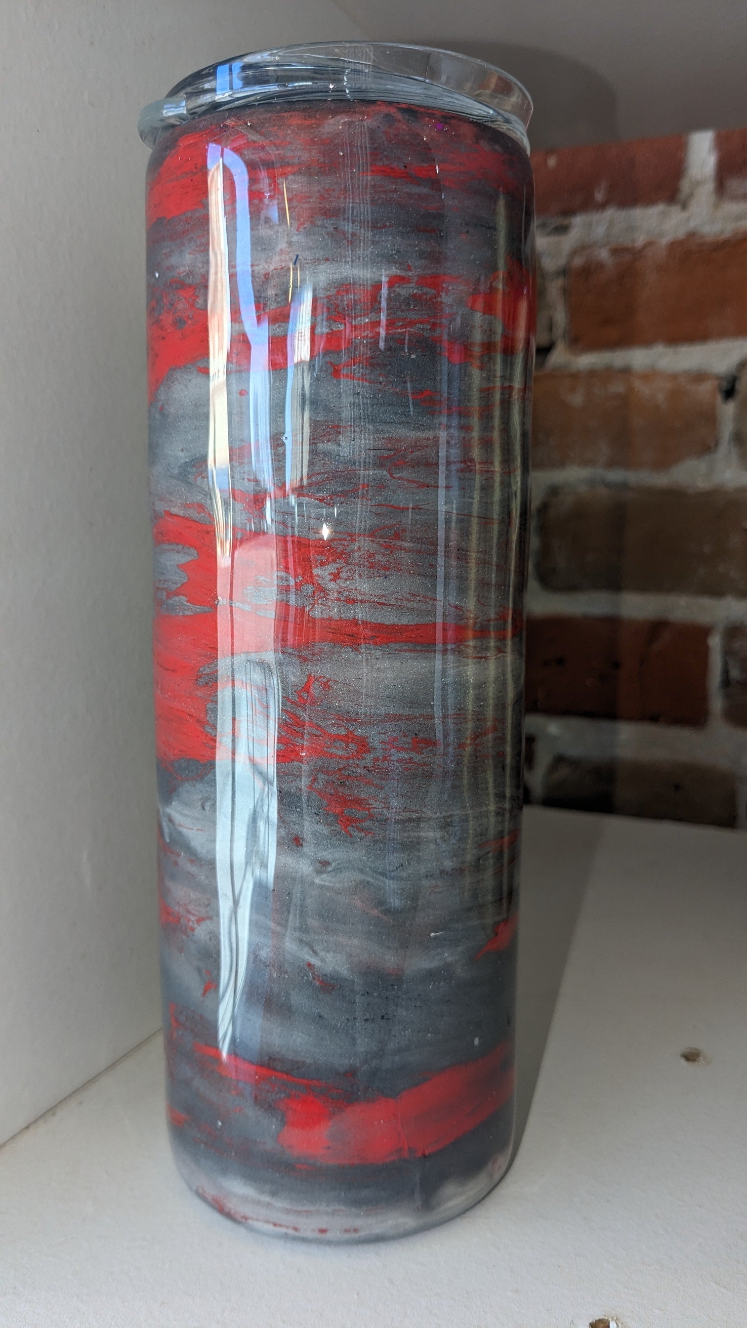 20 ounce insulated stainless steel alcohol ink art Tumbler Grey And Red ai14 CLEARANCE AS IS
