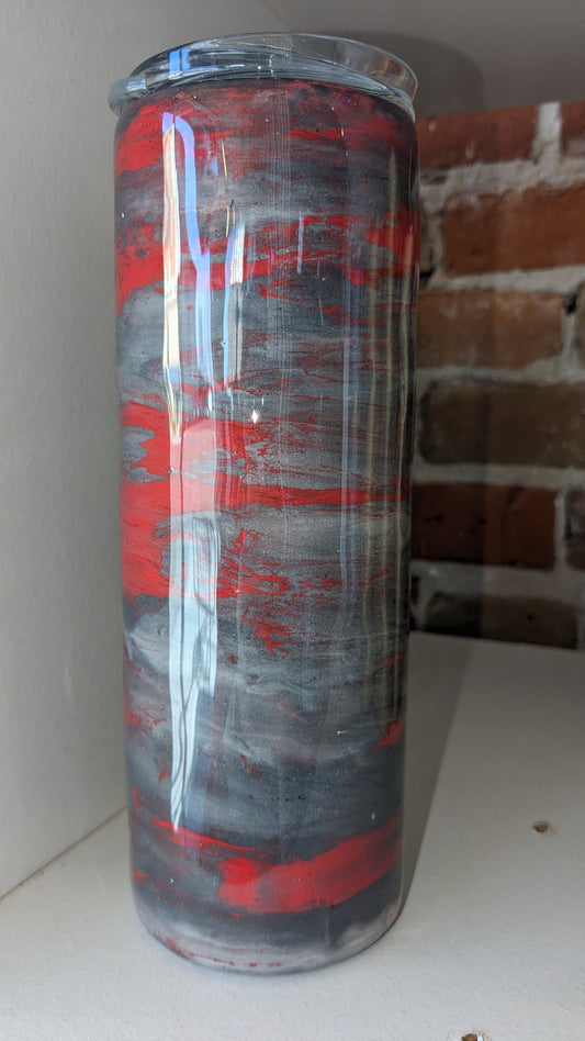 20 ounce insulated stainless steel alcohol ink art Tumbler Grey And Red ai14 CLEARANCE AS IS