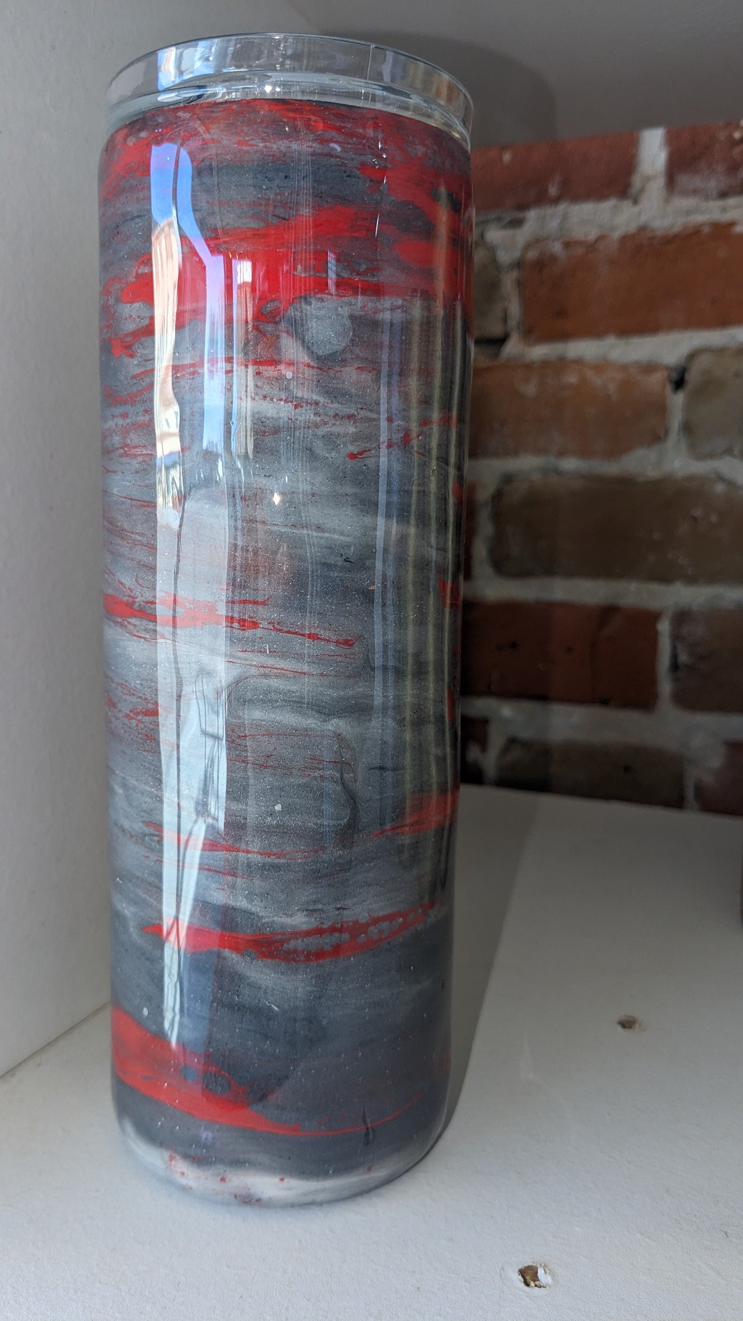 20 ounce insulated stainless steel alcohol ink art Tumbler Grey And Red ai14 CLEARANCE AS IS