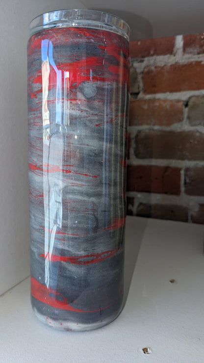 20 ounce insulated stainless steel alcohol ink art Tumbler Grey And Red ai14 CLEARANCE AS IS