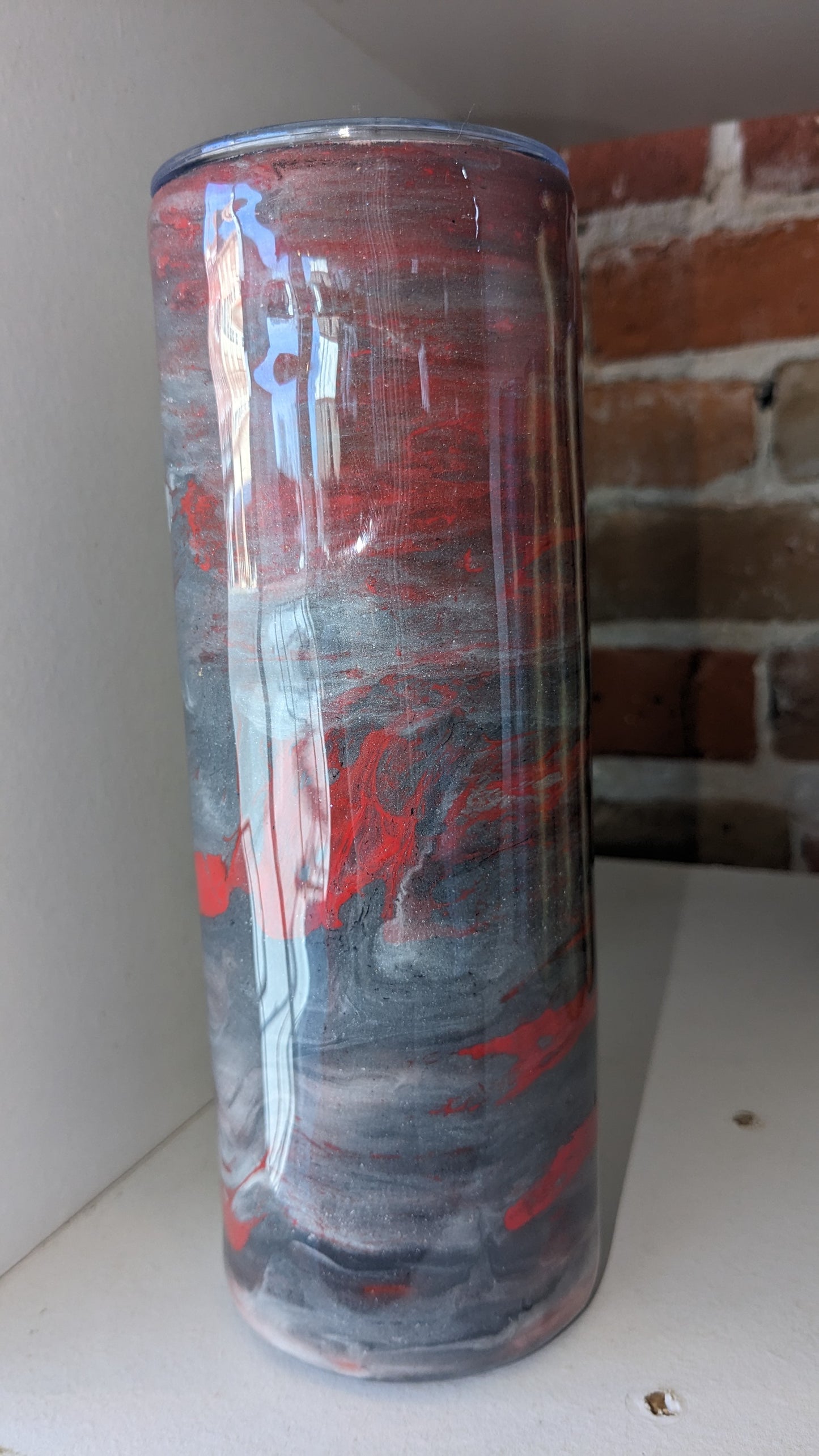 20 ounce insulated stainless steel alcohol ink art Tumbler Grey And Red ai14 CLEARANCE AS IS